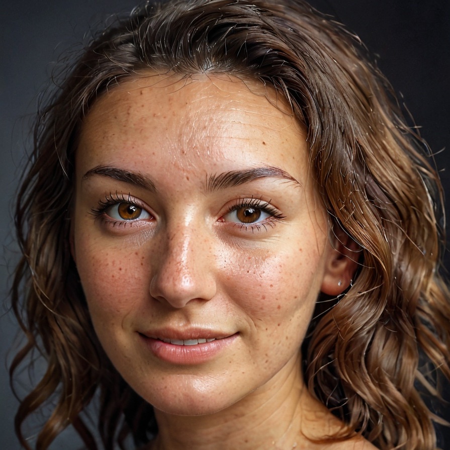 Nahaufnahme von Laila mit lockigem Haar; freundlicher Blick vor neutralem Hintergrund.